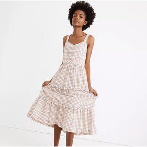 Madewell sz. 8/M Gingham Plaid Sweetheart Ruffle-Tiered Midi DressClassic